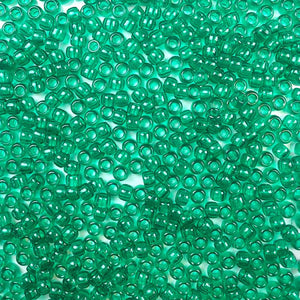 6 x 9mm plastic pony beads in transparent emerald green