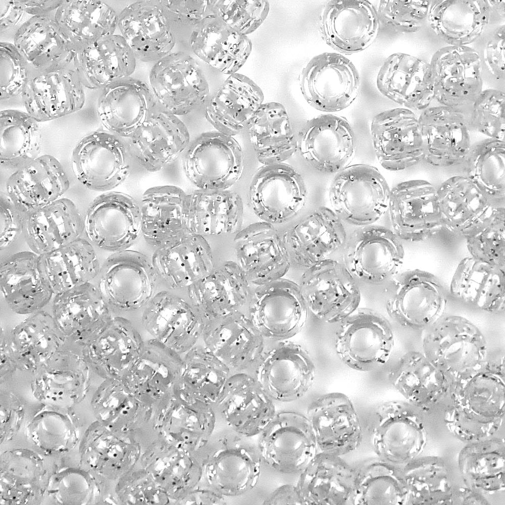silver glitter 6 x 9mm plastic pony beads in bulk