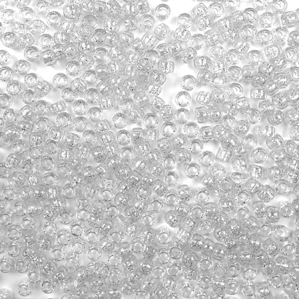 silver glitter 6 x 9mm plastic pony beads in bulk