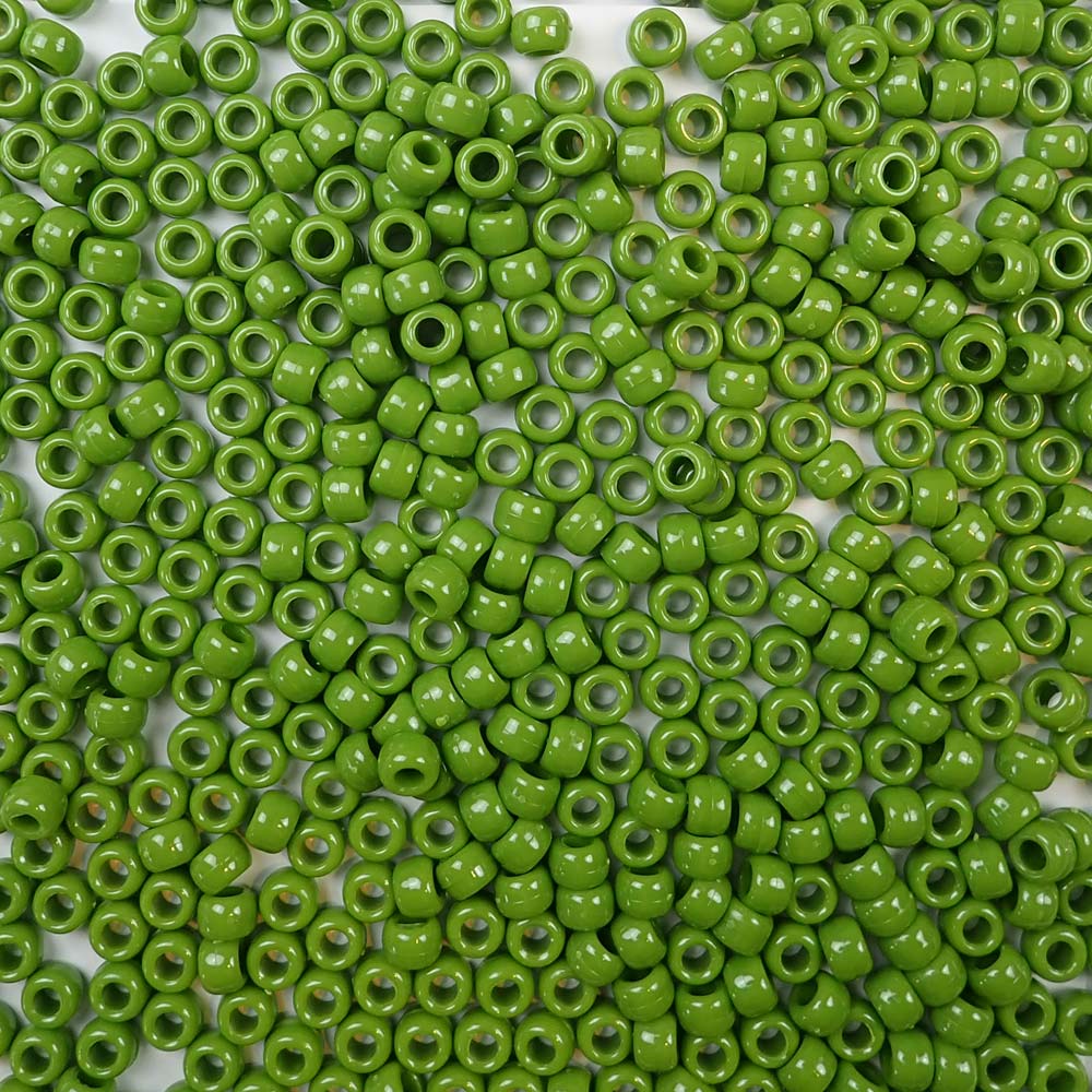6 x 9mm plastic pony beads in olive green