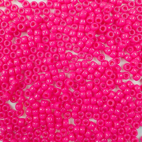 Neon Red Plastic Pony Beads 6 x 9mm, 500 beads