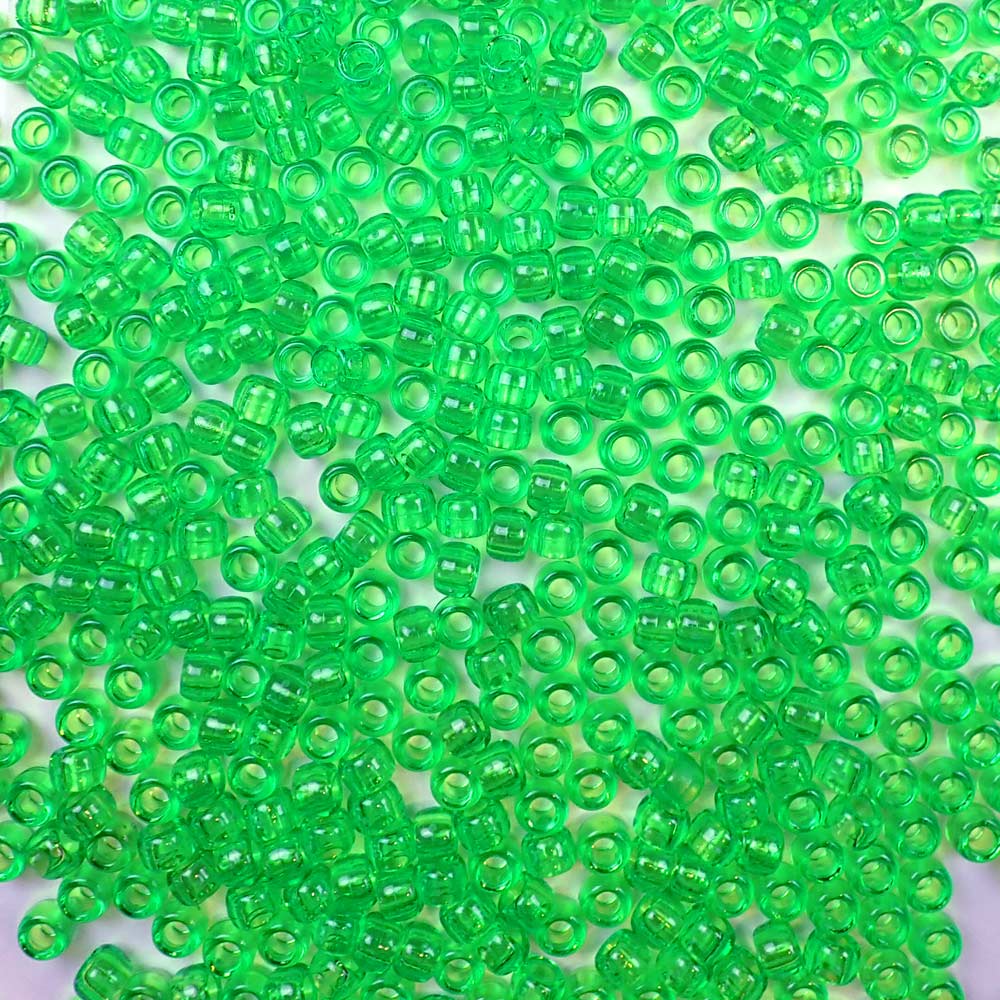 6 x 9mm plastic pony beads in transparent mint green
