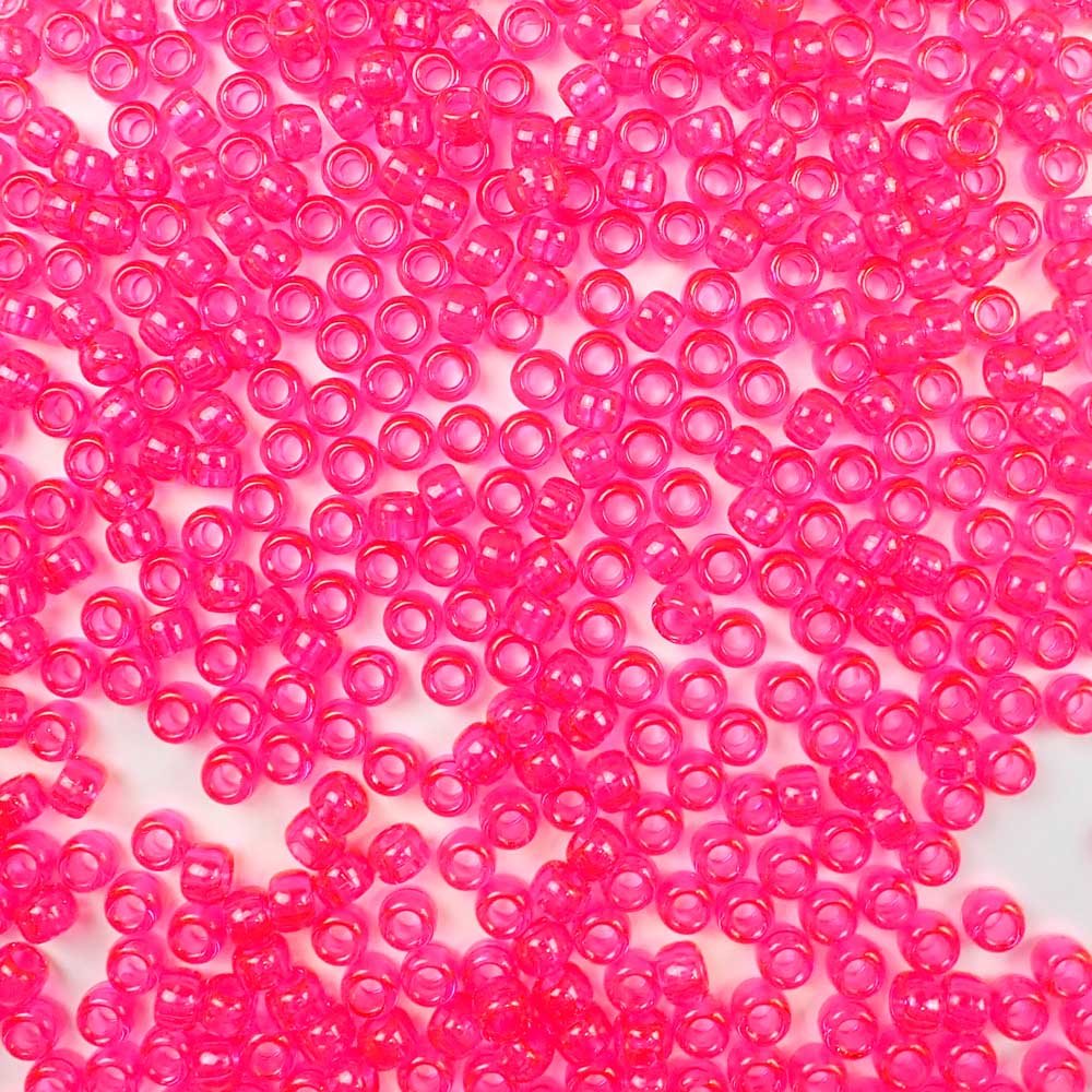 hot pink transparent 6 x 9mm plastic pony beads in bulk