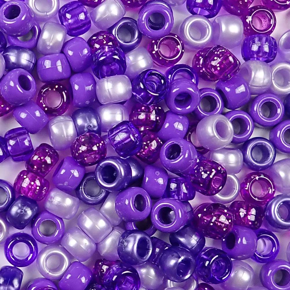 mix of purple colors of 6 x 9mm plastic pony beads
