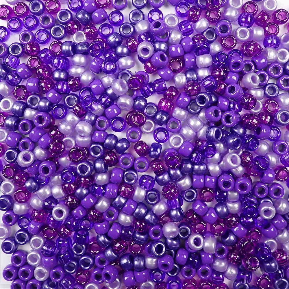 6 x 9mm plastic pony beads in a mix of different purple colors