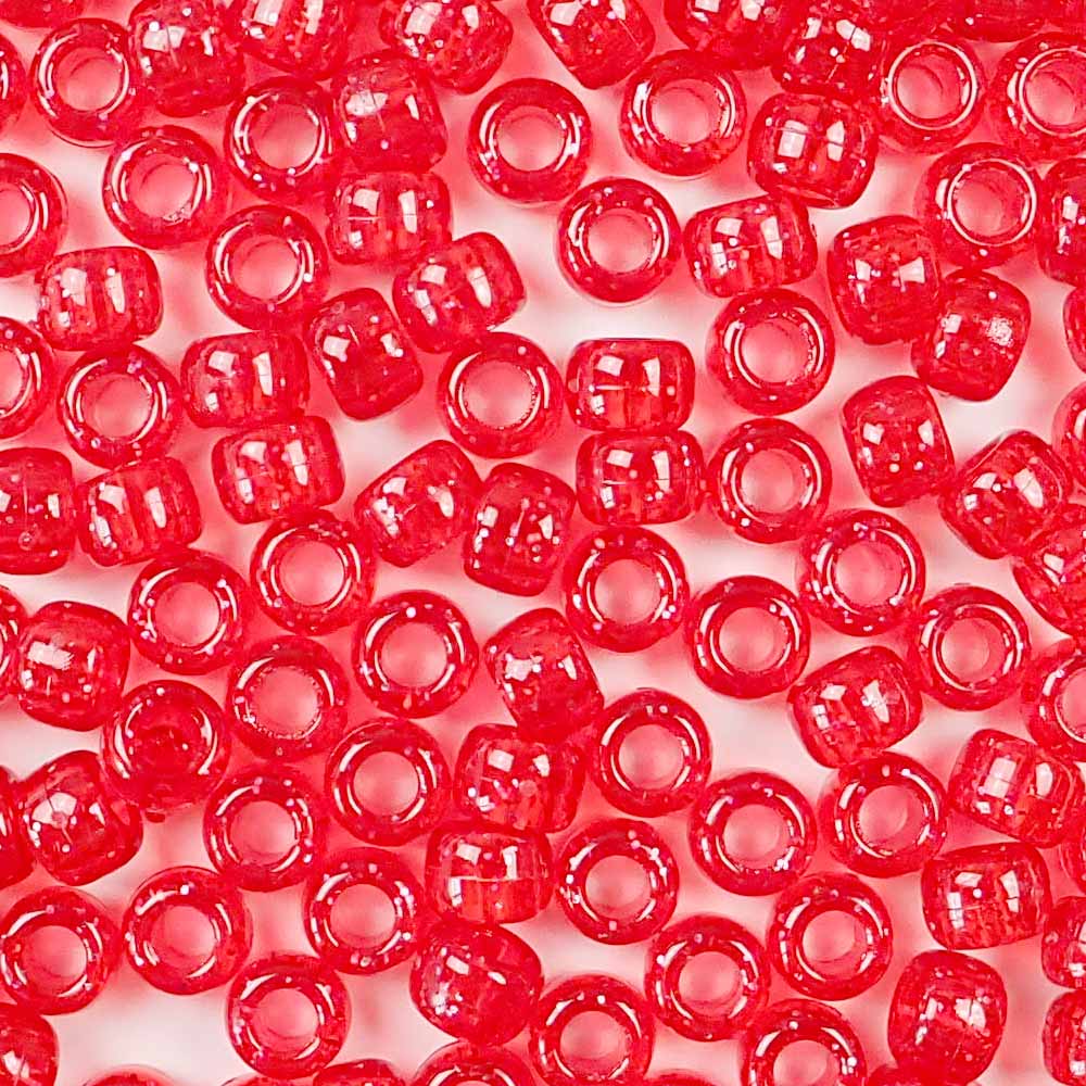 Ruby Red Glitter Plastic Craft Pony Beads 6x9mm, Bulk, Made in the USA ...