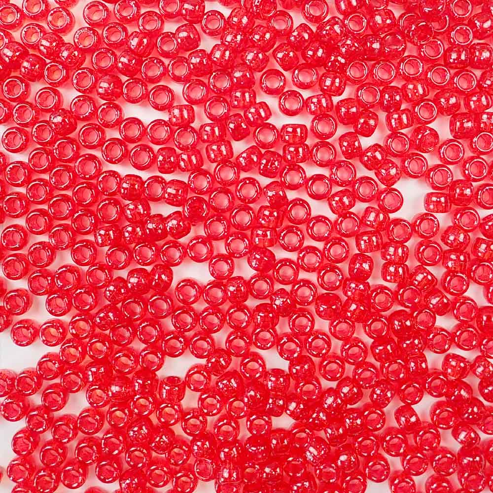 ruby red glitter 6 x 9mm plastic pony beads in bulk