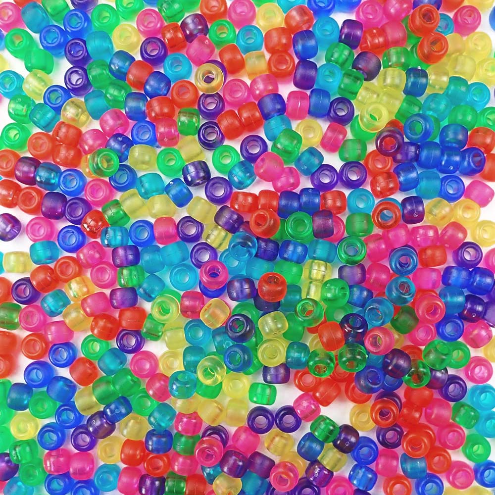 Frosted rainbow colors of 6 x 9mm Plastic Pony Beads