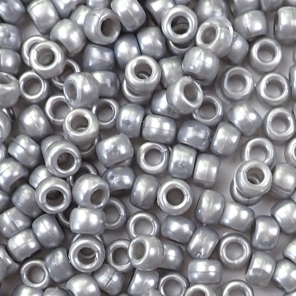 medium silver pearl 6 x 9mm plastic pony beads in bulk