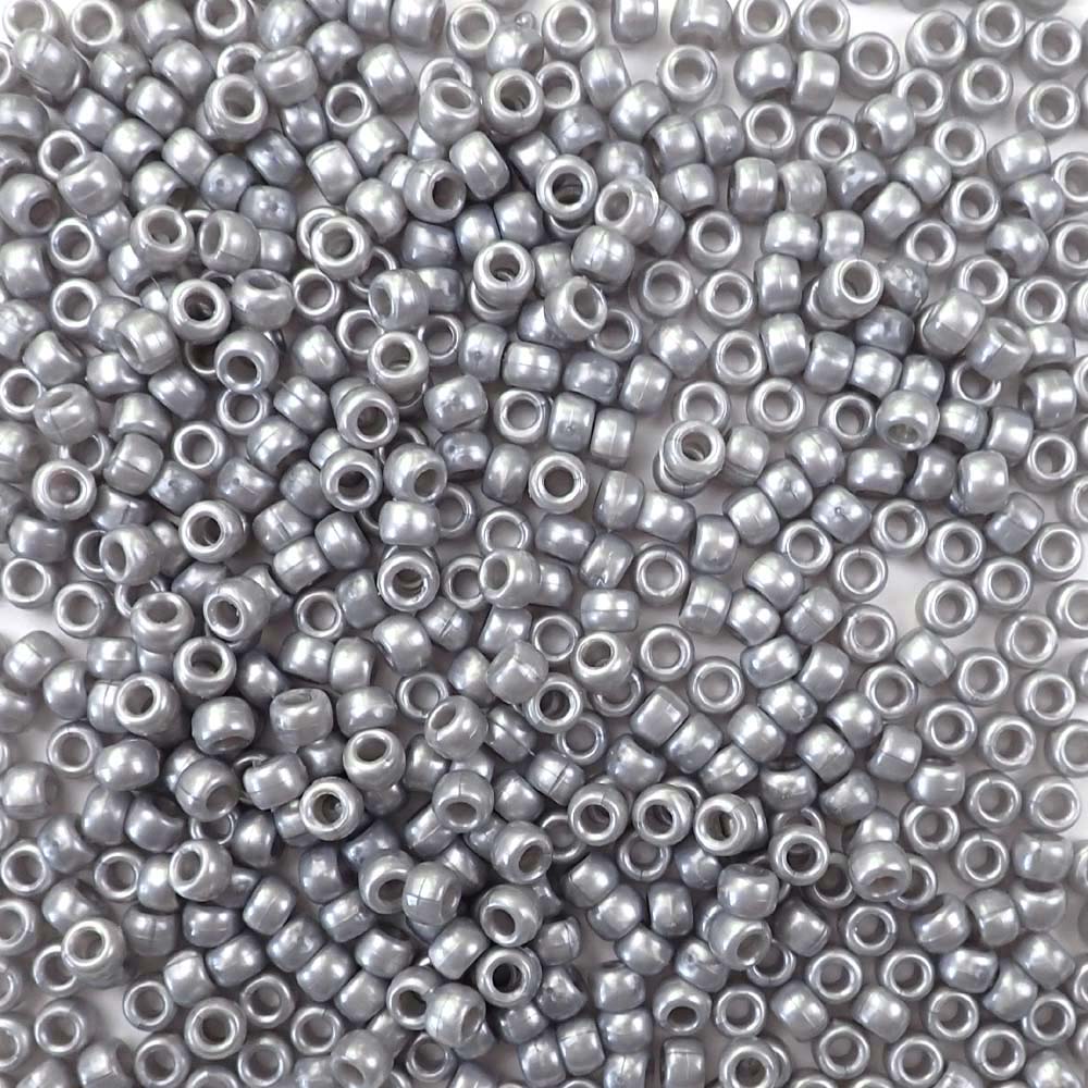 6 x 9mm plastic pony beads in medium silver pearl