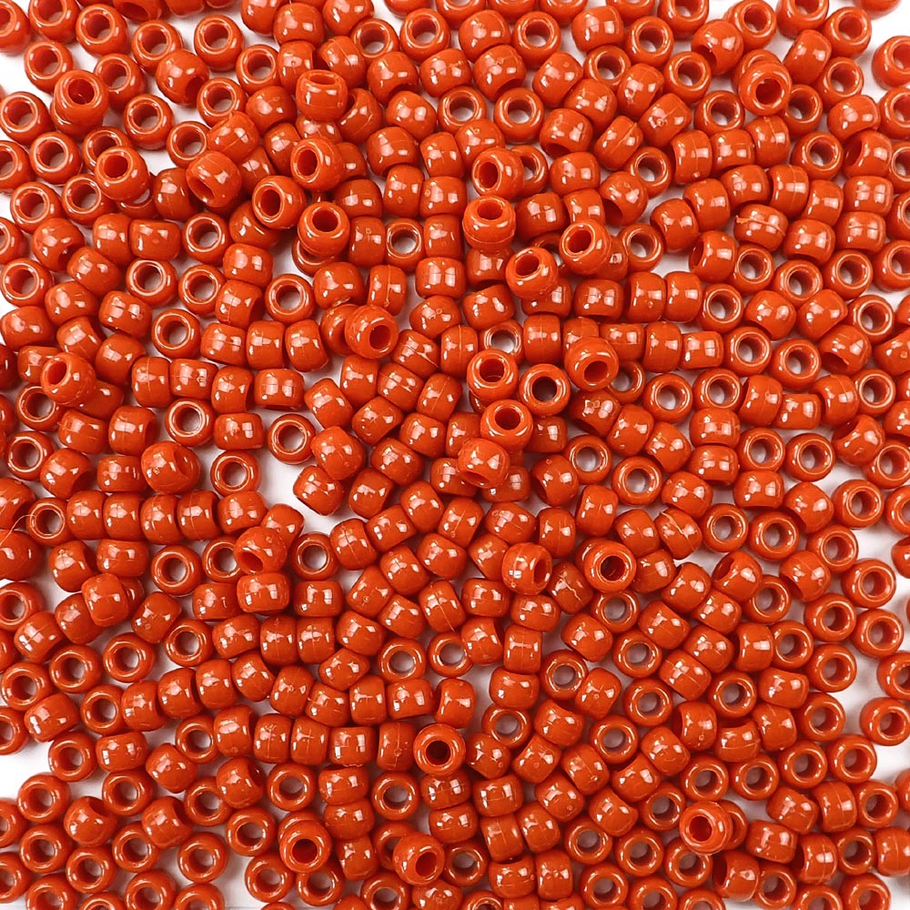 Red Opaque Plastic Craft Pony Beads 6x9mm, Bulk, Made in the USA