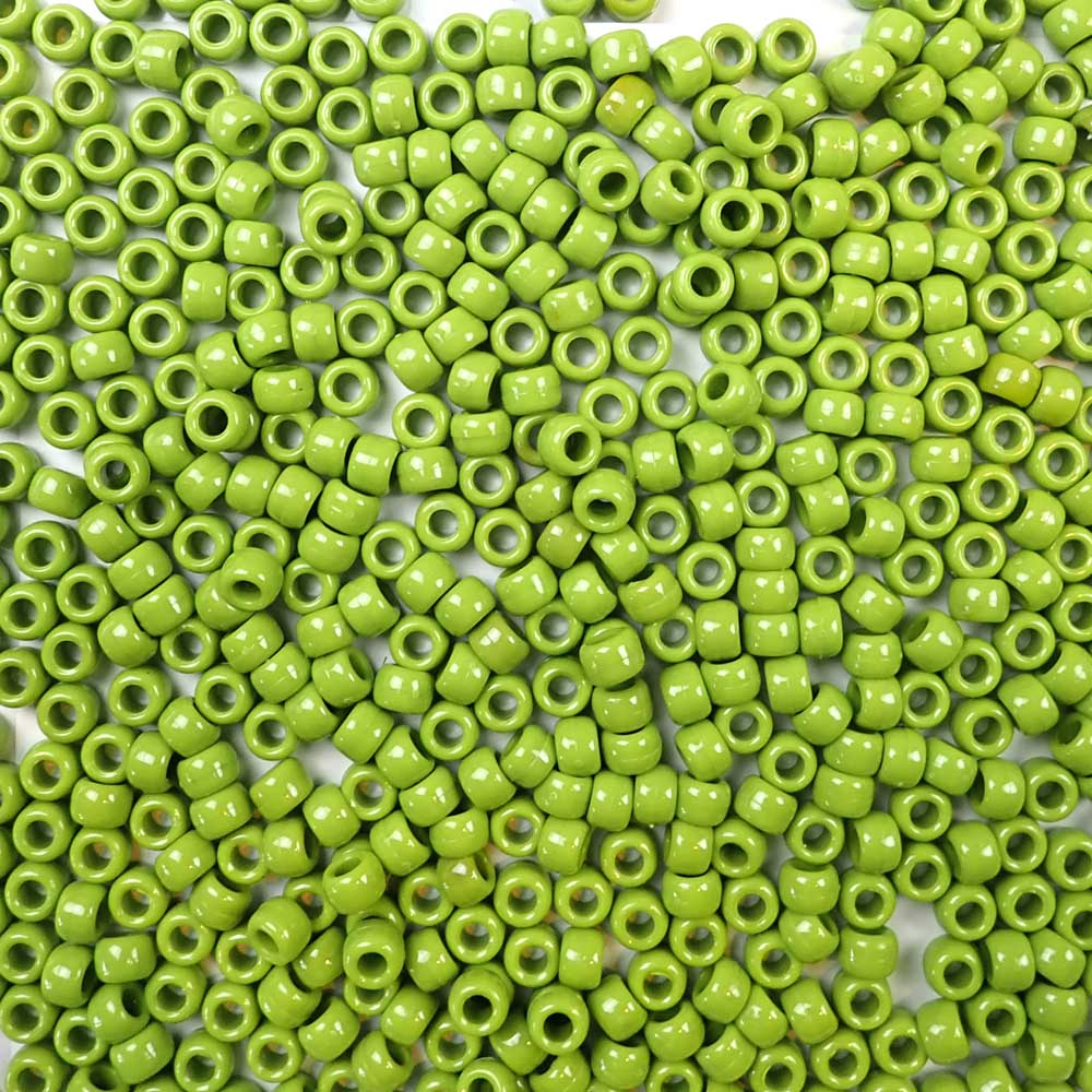 kiwi green 6 x 9mm plastic pony beads in bulk