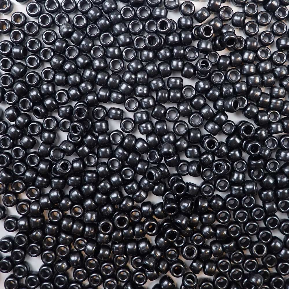 6 x 9mm plastic pony beads in black pearl