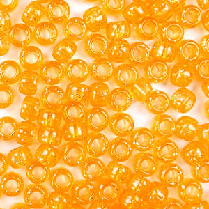 orange glitter 6 x 9mm plastic pony beads in bulk