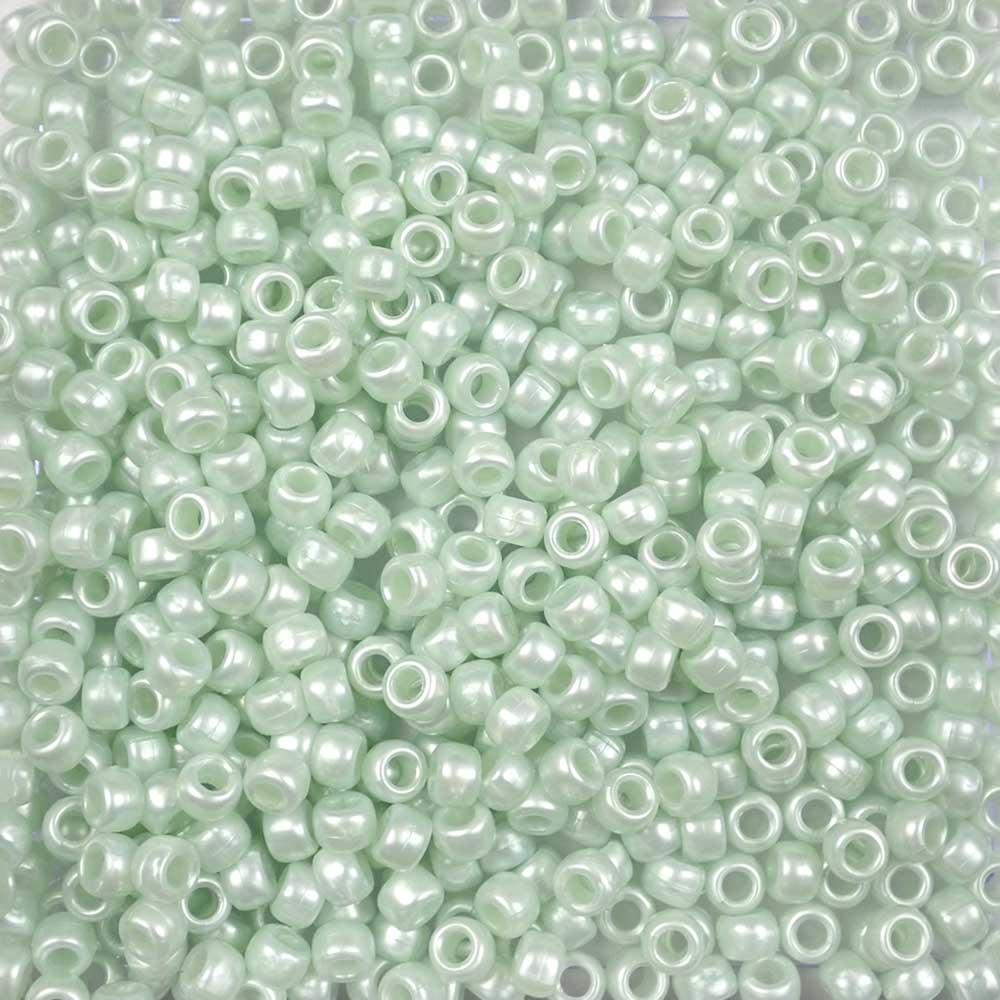 6 x 9mm plastic pony beads in sea green pearl