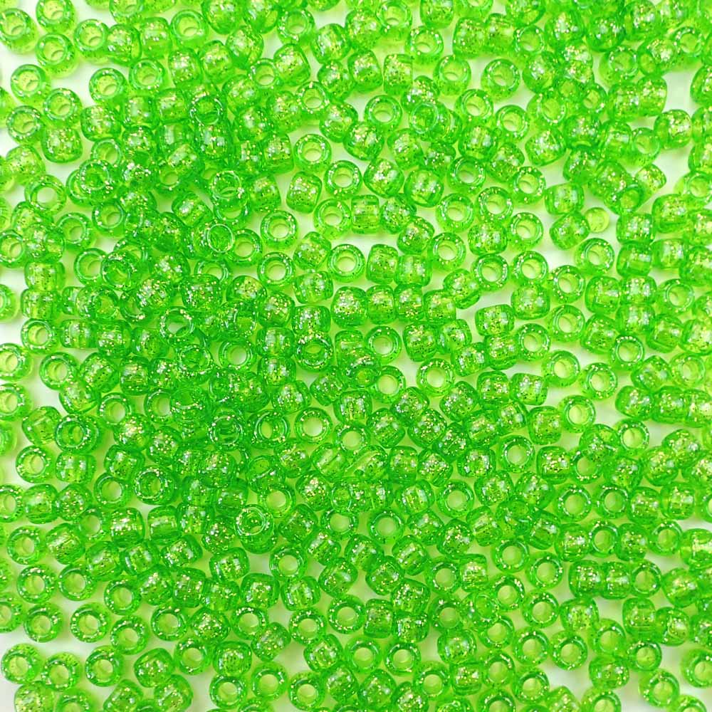 lime glitter 6 x 9mm plastic pony beads in bulk