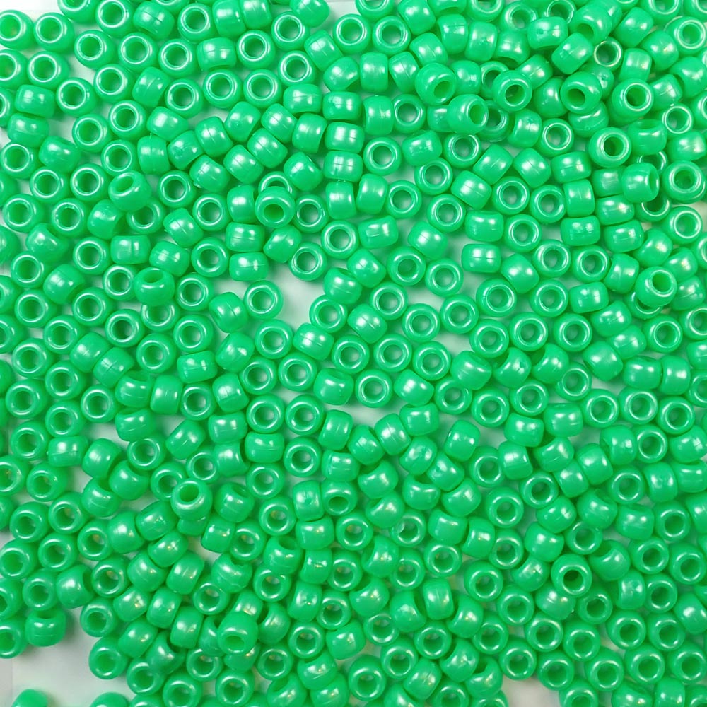6 x 9mm plastic pony beads in light green pearl