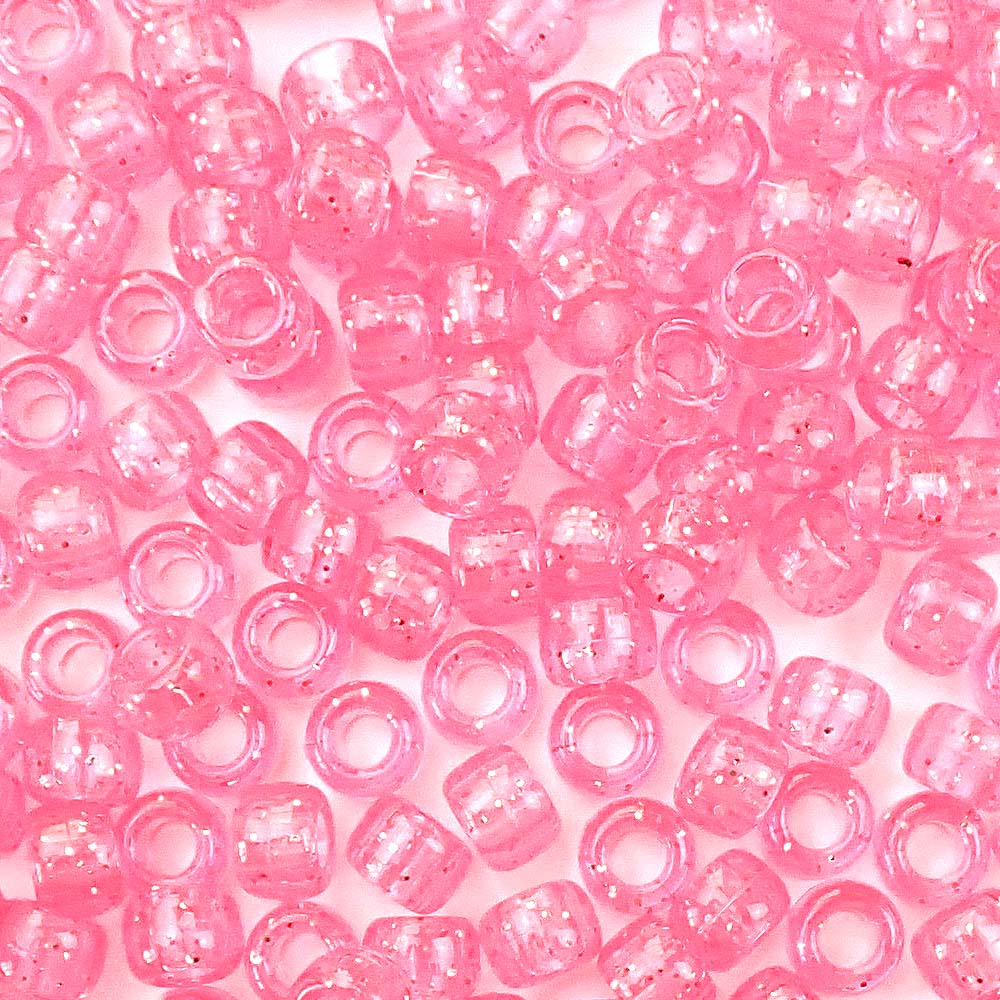 Hot Pink Glitter Plastic Craft Pony Beads 6x9mm, Bulk, Made in the
