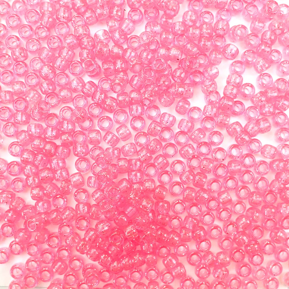 pink glitter 6 x 9mm plastic pony beads in bulk