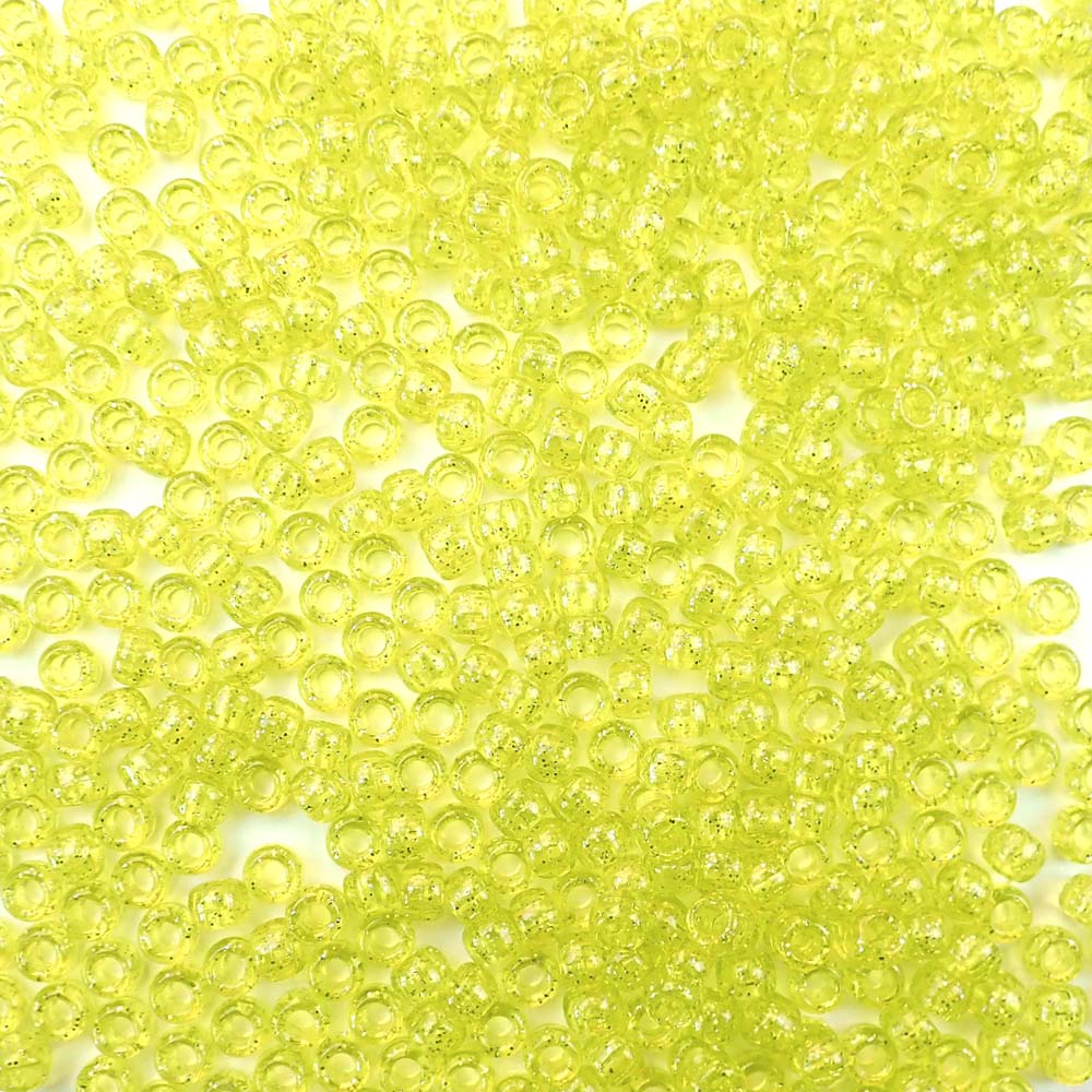 yellow glitter 6 x 9mm plastic pony beads in bulk