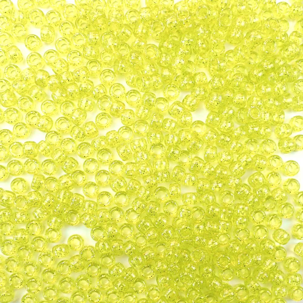 6 x 9mm plastic pony beads in yellow glitter