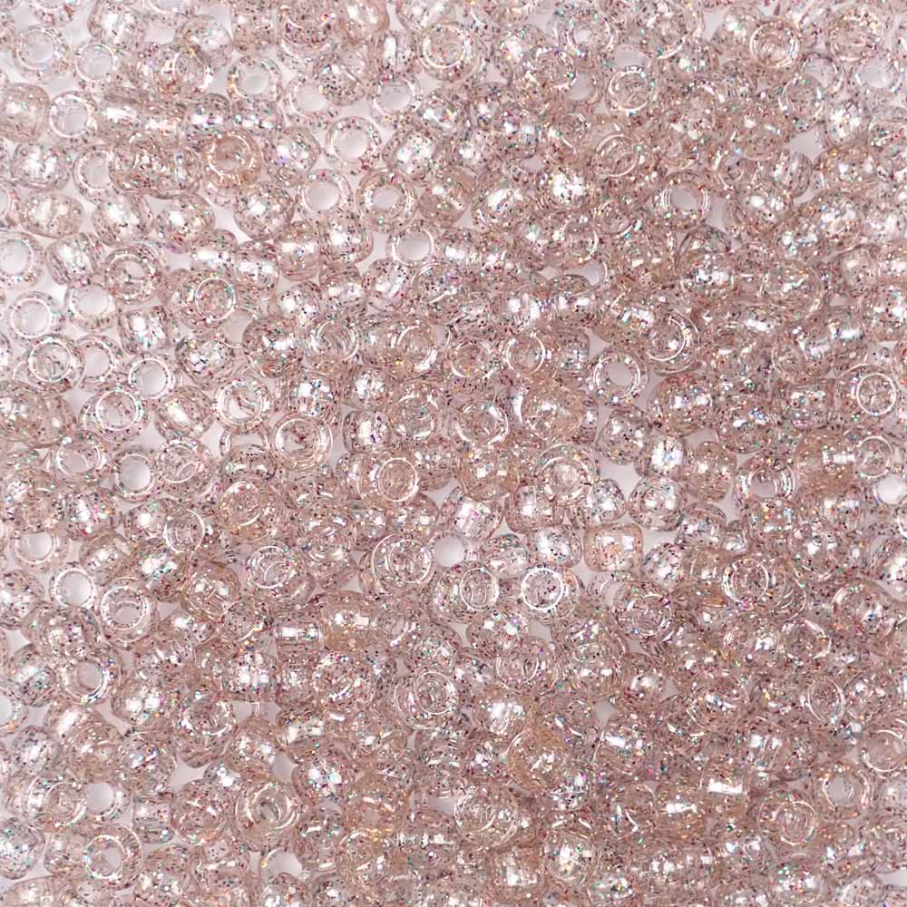 Clear w/ Rainbow Glitter Plastic Pony Beads 6 x 9mm, 500 beads