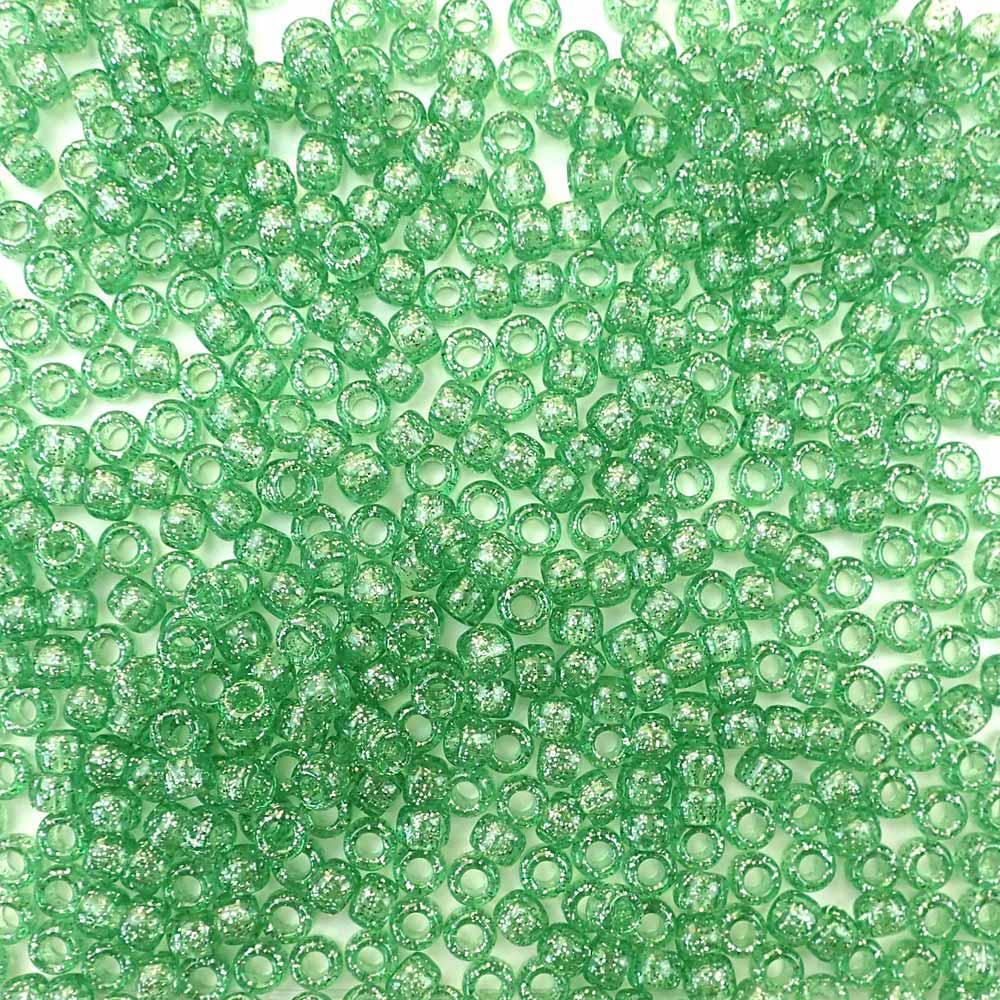peridot green glitter 6 x 9mm plastic pony beads in bulk