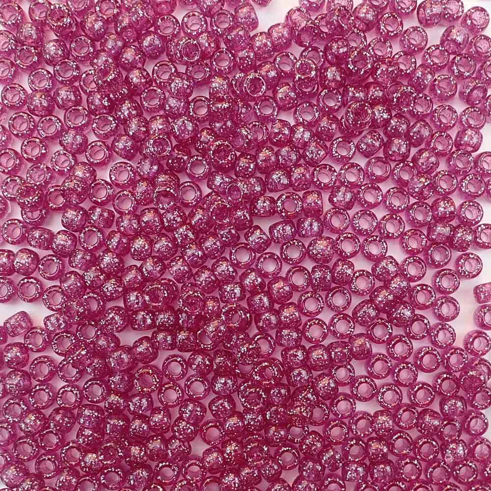 fuchsia glitter 6 x 9mm plastic pony beads in bulk