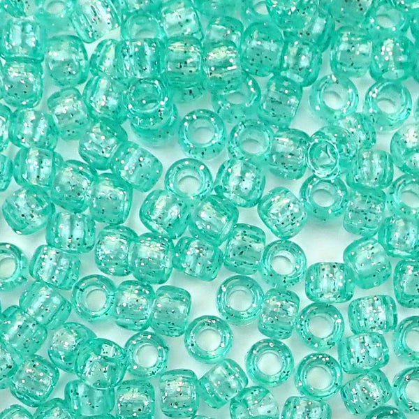 Emerald Green Glitter Plastic Craft Pony Beads 6x9mm Bulk - Pony Bead Store
