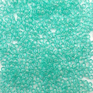 6 x 9mm plastic pony beads in light aqua green glitter