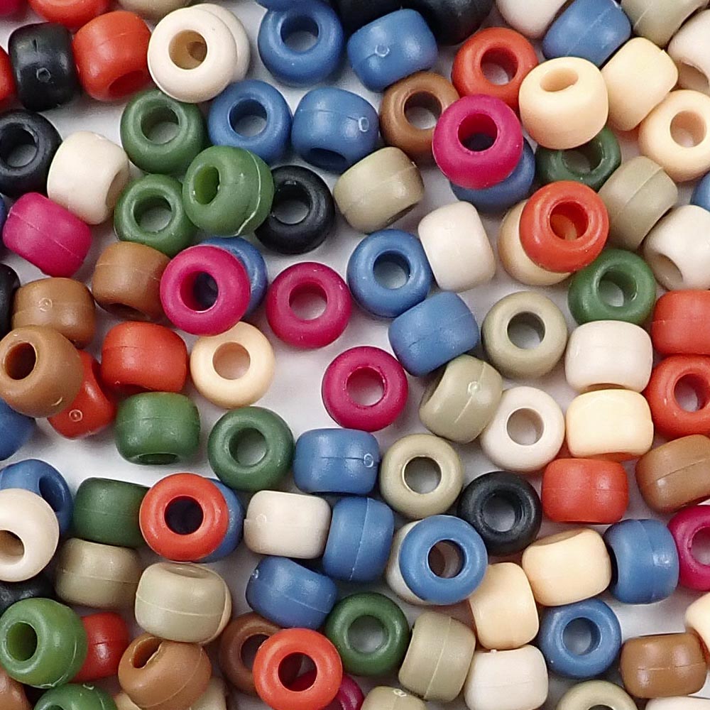 Americana colors of 6 x 9mm Plastic Pony Beads