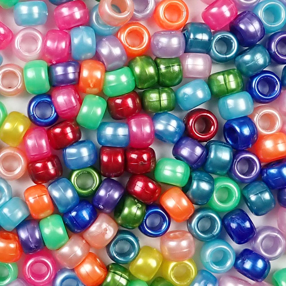 Rainbow pearl colors in 6 x 9mm Plastic Pony Beads