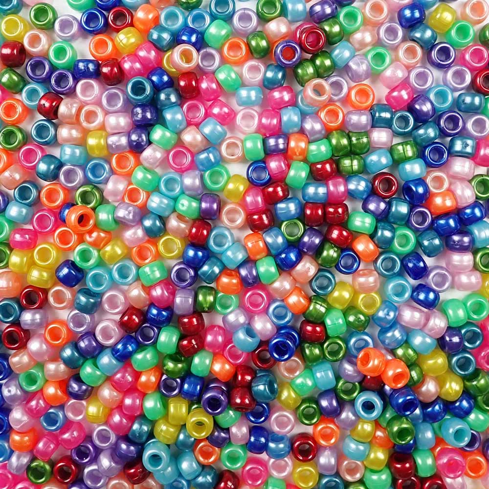6 x 9mm Plastic Pony Beads in rainbow pearl colors