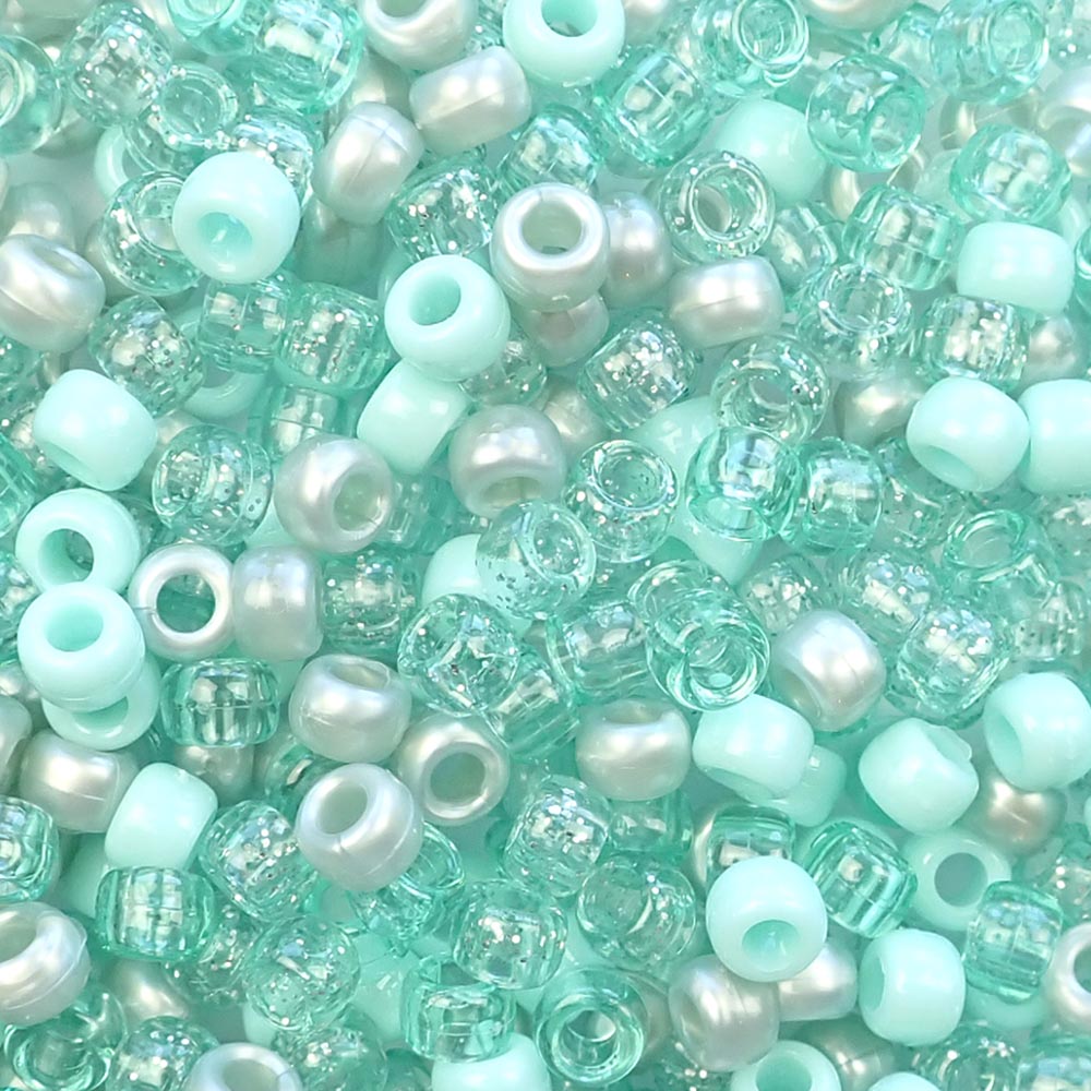 Sea Green Mix Plastic Pony Beads 6  x 9mm, 500 beads