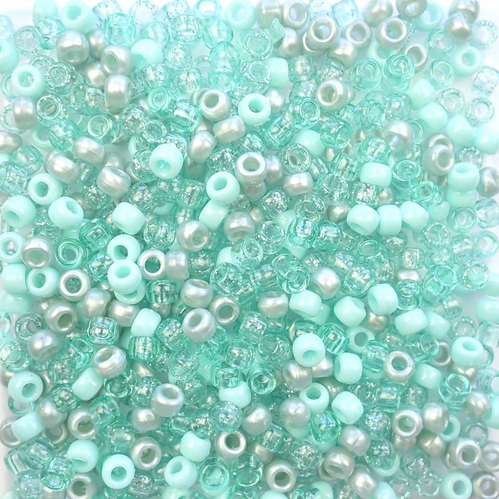 Sea Green Mix Plastic Pony Beads 6  x 9mm, 500 beads