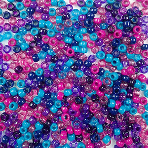 berry inspired dark blue and purple colors of 6 x 9mm plastic pony beads