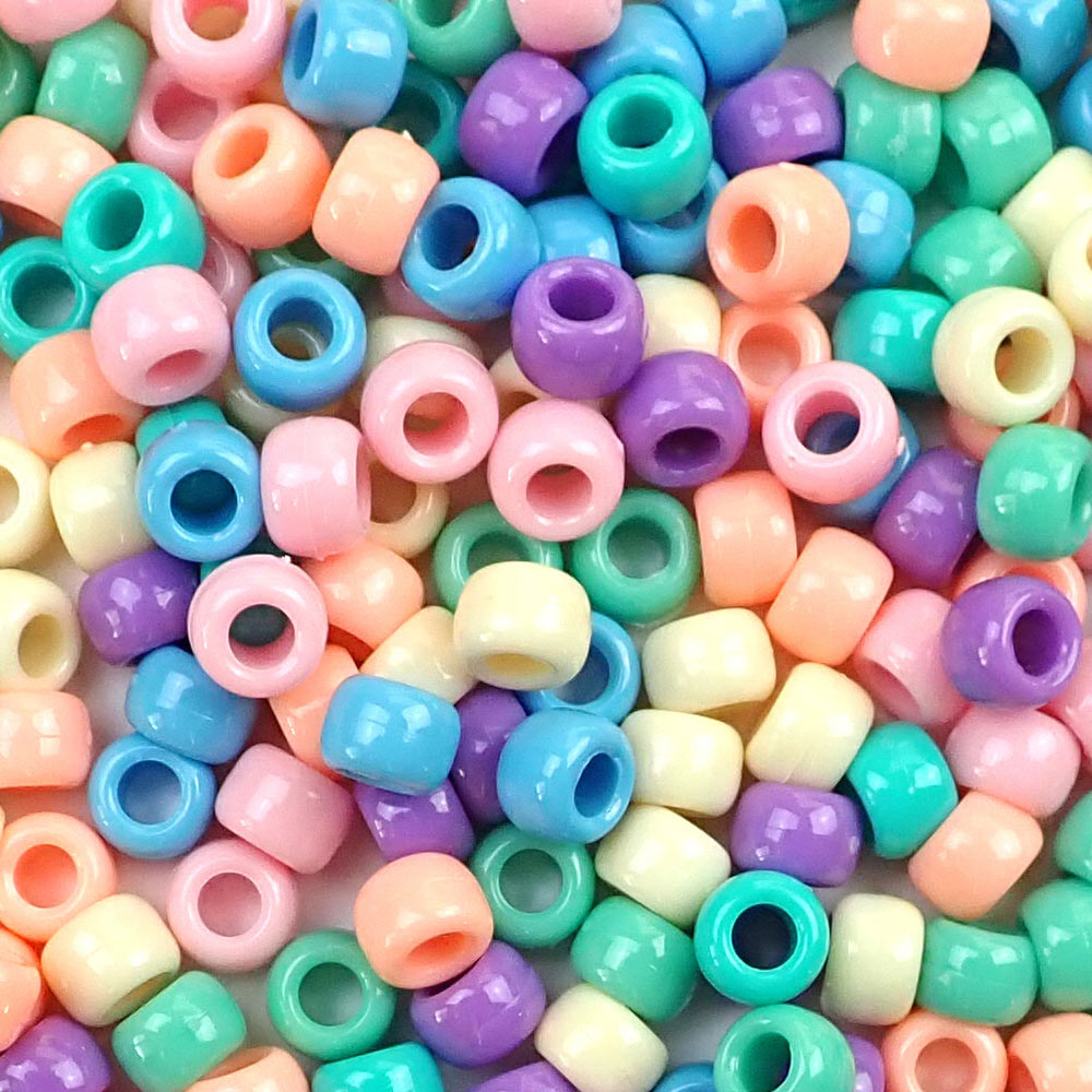 Opaque Pastel Colors of 6 x 9mm Plastic Pony Beads