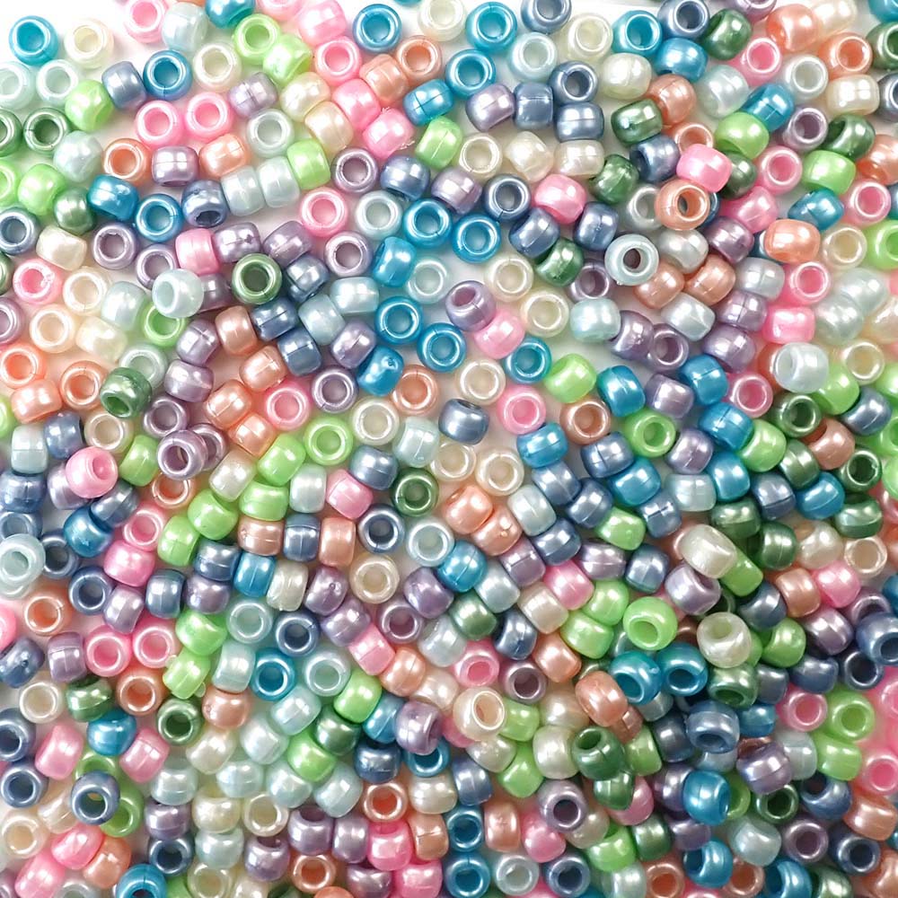 Pastel pearl colors of 6 x 9mm Plastic Pony Beads