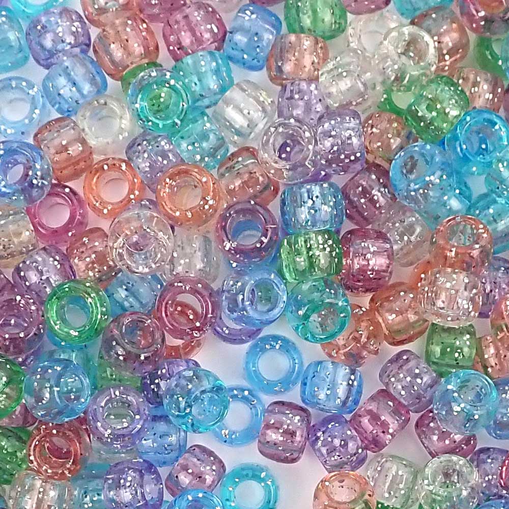 pastel glitter colors 6 x 9mm plastic pony beads