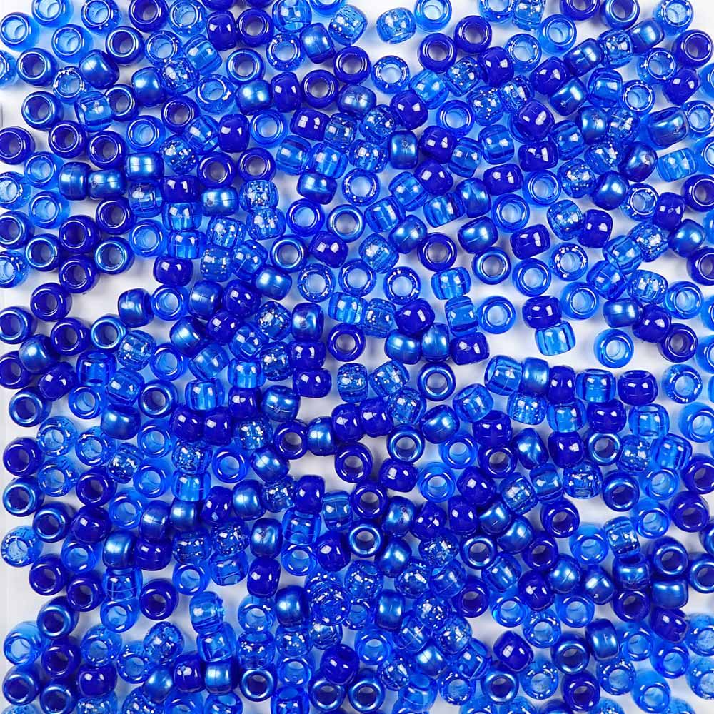 6 x 9mm plastic pony beads in a mix of dark blue colors