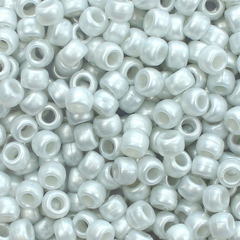 Pale Silver Gray Pearl Plastic Pony Beads 6 x 9mm, 150 beads