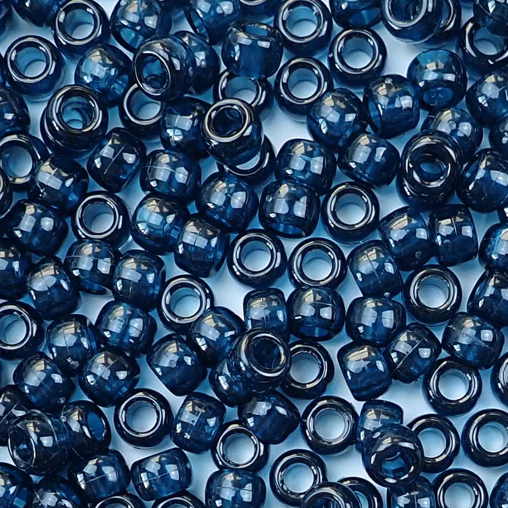 transparent montana blue 6 x 9mm plastic pony beads in bulk