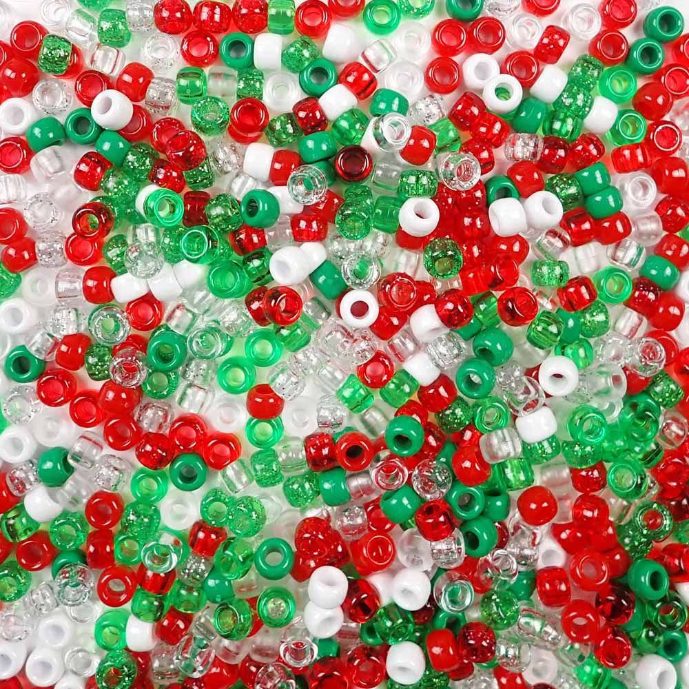 Pony Beads, Transparent, 9x6mm, 100-pc, Christmas Red