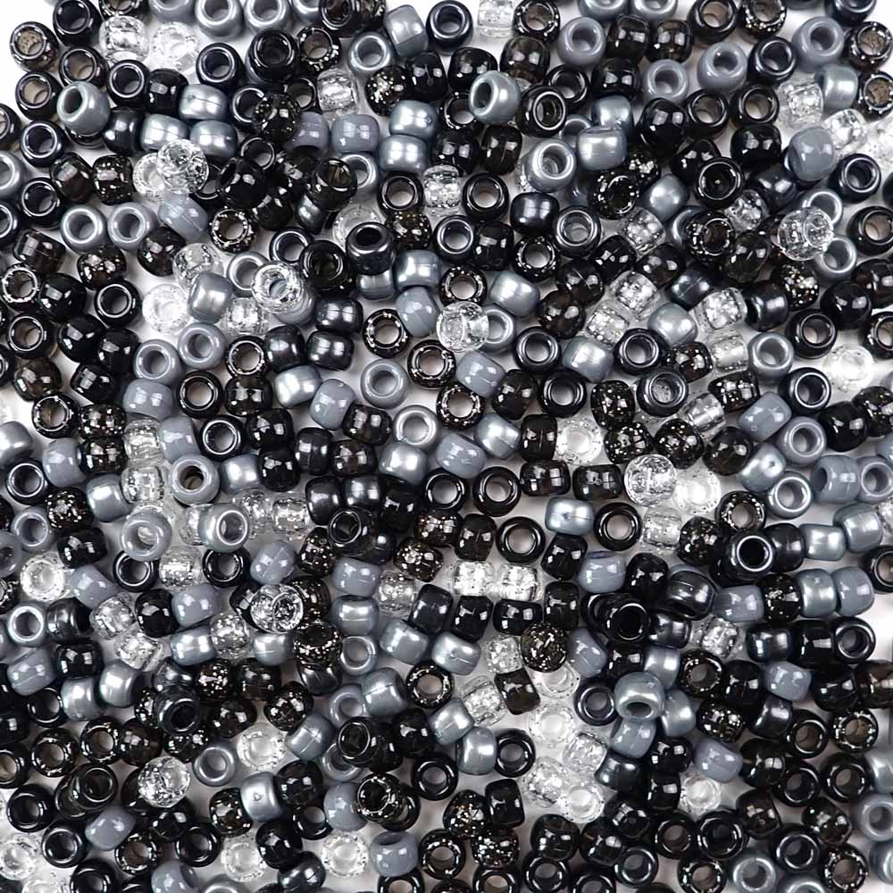 Black & White Mix Plastic Craft Pony Beads 6 x 9mm Bulk, Made in USA - Bead  Bee