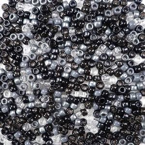 6 x 9mm plastic pony beads in a mix of black and gray colors
