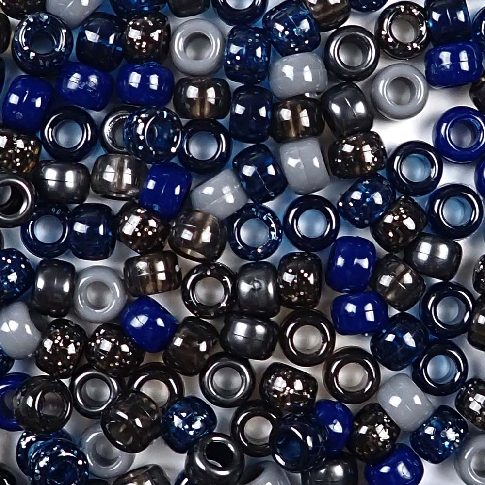 twilight mix of dark blue and gray colors of 6 x 9mm plastic pony beads 