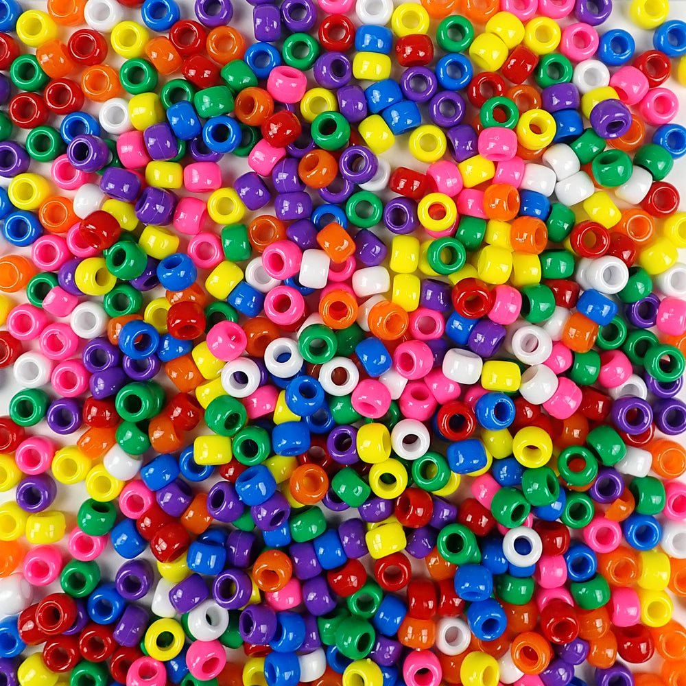 6 x 9mm plastic pony beads in rainbow sprinkle colors