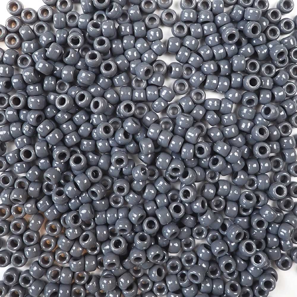 6 x 9mm plastic pony beads in dark gray
