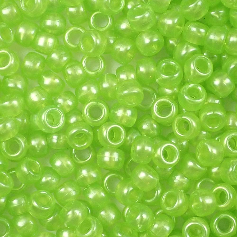 Lime Green Pearl Plastic Pony Beads 6 x 9mm, 500 beads