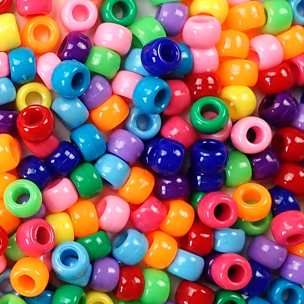 Assortment opaque rainbow colors of 6 x 9mm Plastic Pony Beads